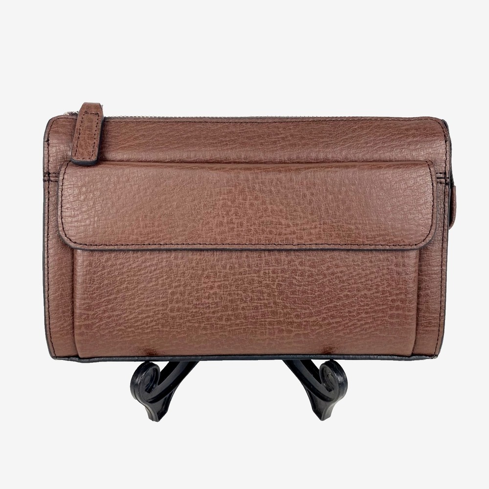 NEW Nubuck Leather Clutch Men Dark Brown Man Travel Purse Bag Handbag Pockets